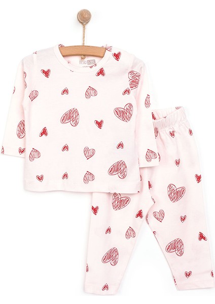 Kız Kalp Desenli Uzun Kol Pijama Takımı