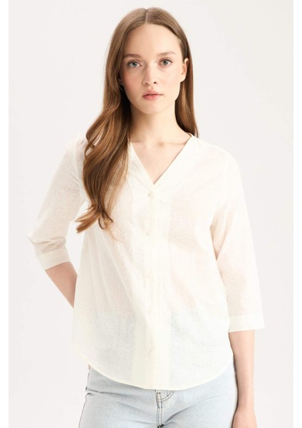 Regular Fit Apaş Yaka Basic Düz Pamuklu Yarım Kollu Gömlek E5949AX25SP