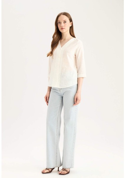 Regular Fit Apaş Yaka Basic Düz Pamuklu Yarım Kollu Gömlek E5949AX25SP