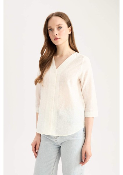 Regular Fit Apaş Yaka Basic Düz Pamuklu Yarım Kollu Gömlek E5949AX25SP