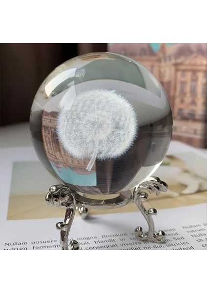 Dekoratif Metal Ayaklı Karahindiba Tasarımlı 3D Cam Küre 6cm