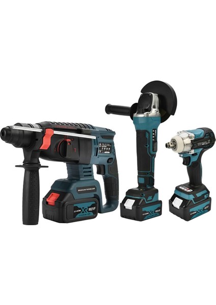 Germany 3'lü Usta Seti Akülü Bataryalı - 992V 70AH X2 ADET AKÜ - Taşlama - Spiral - Kırıcı Delici Hilti Seti
