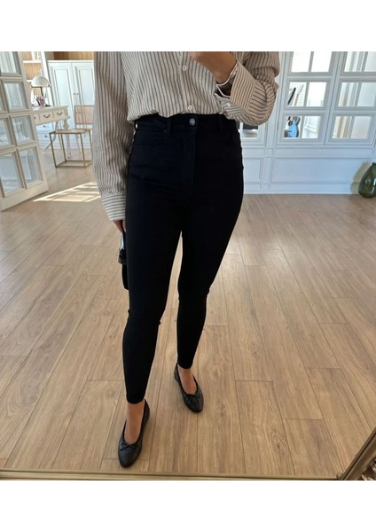 Yüksek Bel Ultra Esnek Toparlayıcı Solmayan Siyah Kadın Skinny Jean