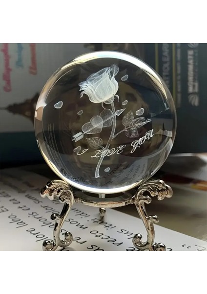 Dekoratif Metal Ayaklı Gül Tasarımlı 3D Cam Küre 6 cm fiyatları