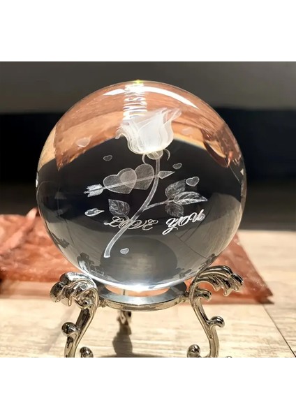 Dekoratif Metal Ayaklı Gül Tasarımlı 3D Cam Küre 6 cm modelleri