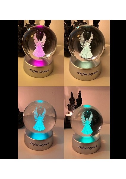 Sevgililer Günü’ne Özel LED Işıklı Cam Melek Küre ve Lotus Melek Kolye Hediyeli