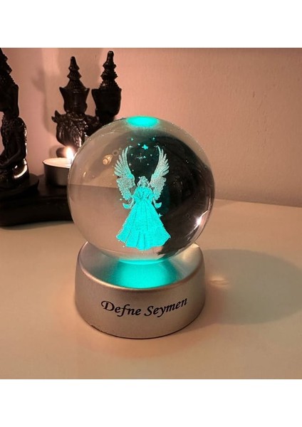 Sevgililer Günü’ne Özel LED Işıklı Cam Melek Küre ve Lotus Melek Kolye Hediyeli