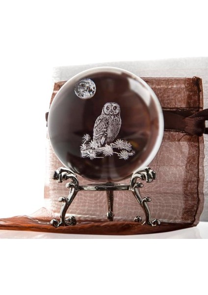 Dekoratif Metal Ayaklı Baykuş Tasarımlı 3D Cam Küre 6 cm ve Anahtar Seti indirimleri