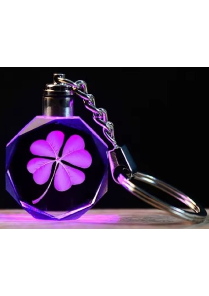 Isme Özel Büyük Boy Işıklı Ahşap Kaideli Yonca Cam Küre 8 cm ve Anahtar Seti fiyatları