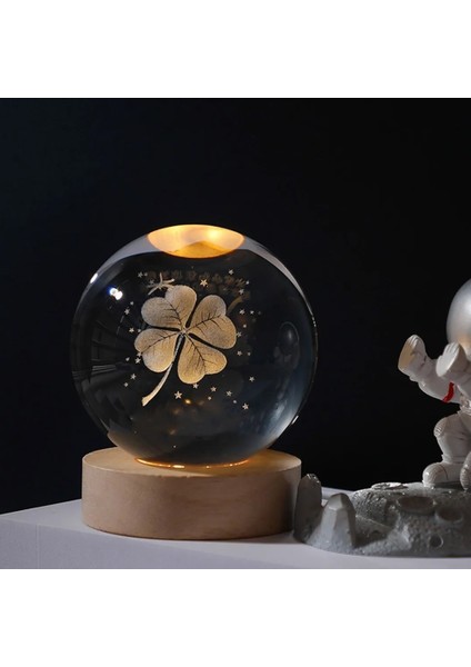 Isme Özel Büyük Boy Işıklı Ahşap Kaideli Yonca Cam Küre 8 cm ve Anahtar Seti fırsatları