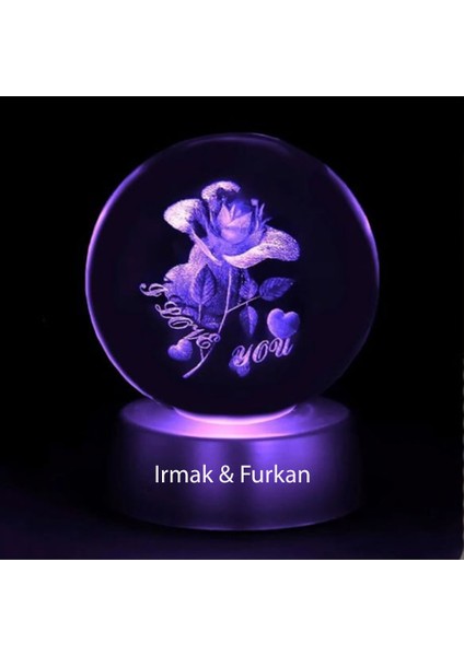 Kişiye Özel Gül Tasarımlı 3D Cam Küre 6 cm