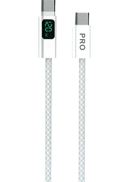 Dijital Göstergeli 120W Süper Hızlı Örgülü Type C To Type C Şarj Kablosu 1.2 Metre