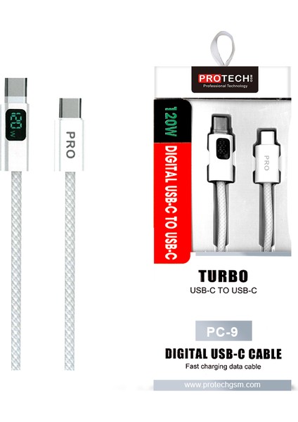 Dijital Göstergeli 120W Süper Hızlı Örgülü Type C To Type C Şarj Kablosu 1.2 Metre