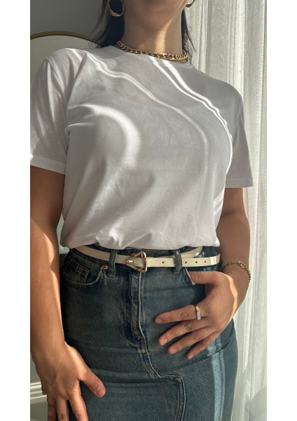 Kadın Bisiklet Yaka Tişört Regular Pamuk T-Shirt