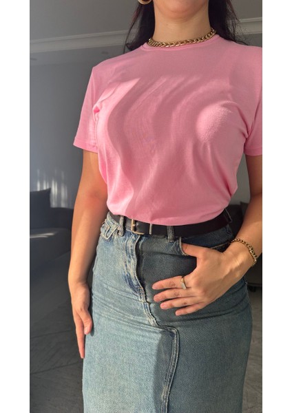 Kadın Bisiklet Yaka Tişört Regular Pamuk T-Shirt