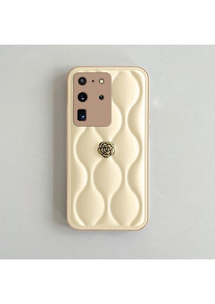 Samsung Galaxy S20 Ultra Uyumlu Kılıf Zebana Camellia Deri Kılıf Bej modelleri