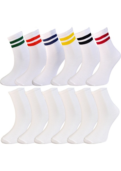 12'li Paket Casual-Spor-Kolej -Tenis Çorabı (Çemberli ve Beyaz)
