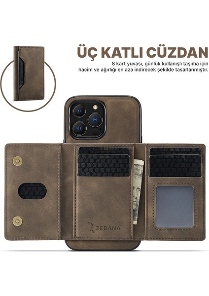 Samsung Galaxy A36 Uyumlu Kılıf Zebana 2in1 Elite Class Cüzdanlı Deri Kılıf Kahverengi modelleri