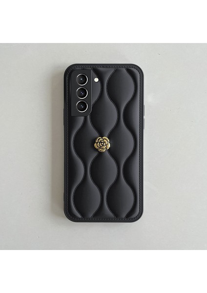 Samsung Galaxy S25 Uyumlu Kılıf Zebana Camellia Deri Kılıf Siyah modelleri