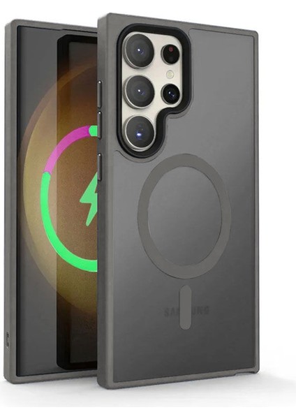 Samsung Galaxy S24 Ultra Uyumlu Kılıf Zebana Fros Silikon Kılıf (Kablosuz Şarj Destekli) Gri