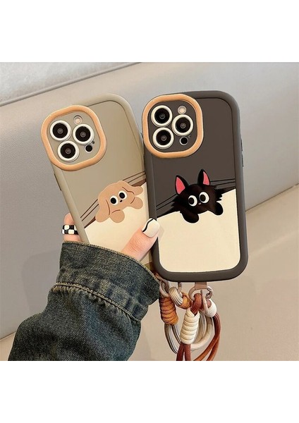 Apple iPhone 13 Pro Max Uyumlu Kılıf Zebana El Bilekli Cat And Puppy Silikon Kılıf Bej