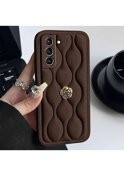 Samsung Galaxy S24 Fe Uyumlu Kılıf Camellia Deri Kılıf Kahverengi