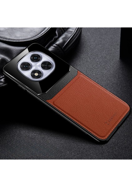 Xiaomi Redmi Note 14 Pro Uyumlu Kılıf Zebana Lens Deri Kılıf Kahverengi
