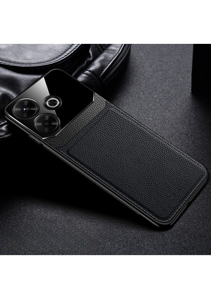 Xiaomi Redmi 13 Uyumlu Kılıf Zebana Lens Deri Kılıf Siyah