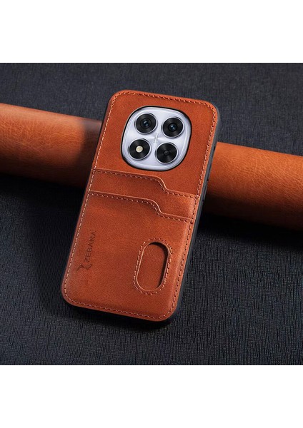 Xiaomi Redmi Note 14 Pro Uyumlu Kılıf Zebana Kartlıklı Lüx Deri Kılıf Kahverengi