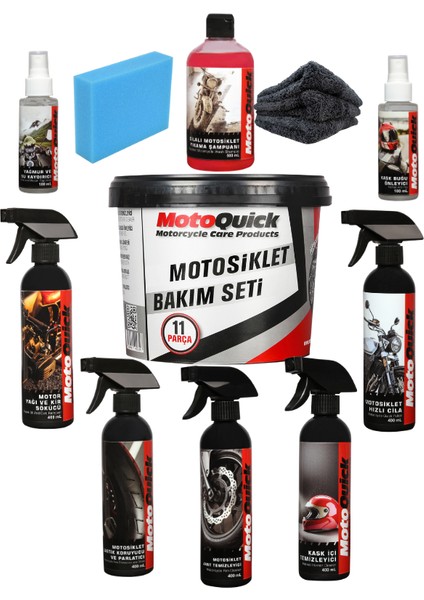 Motosiklet Bakım ve Temizlik Seti 11 Parça Su Kaydırıcı ve Kask Temizleyici