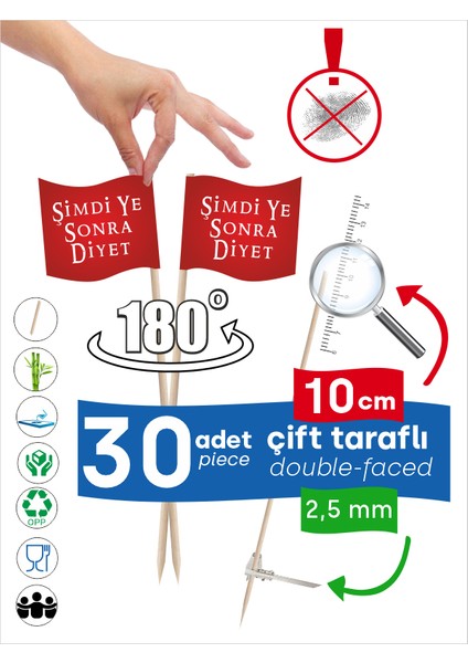 Şimdi Ye Sonra Diyet Yazılı Yemek Kullanımlarına Uygun Çift Taraflı Servis Kürdanı