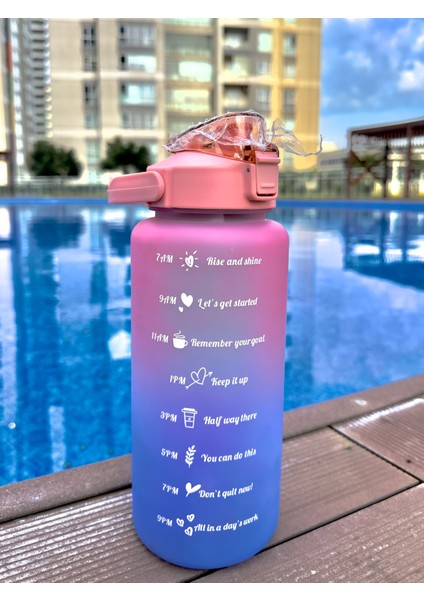 Motivasyonel Su Matarası Pembe Suluk 2 Litre Spor Salonu Su Şişesi