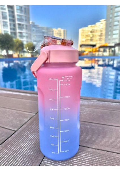 Motivasyonel Su Matarası Pembe Suluk 2 Litre Spor Salonu Su Şişesi