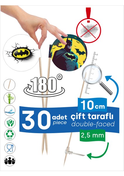 Batman Logo Baskılı Çift Taraflı Kahvaltı ve Yemek Kullanımlarına Uygun Servis Kürdanı