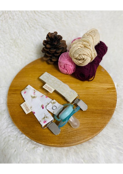 Minasdream Ikili Çıtçıtlı Emzik Askısı Krem Çiçekli Bahar Desen