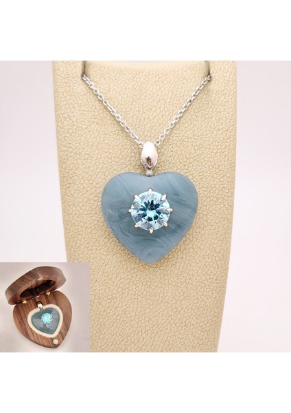 10 mm Zirkon Taşlı Bakalit Sıkma Kehribar Gümüş Kolye (Özel Yapım Ahşap Kutulu)