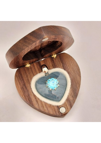 10 mm Zirkon Taşlı Bakalit Sıkma Kehribar Gümüş Kolye (Özel Yapım Ahşap Kutulu)
