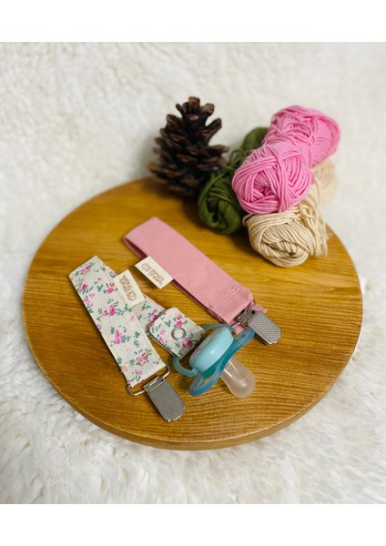Minasdream Ikili Çıtçıtlı Emzik Askısı Pembe Çiçekli Bahar Desen