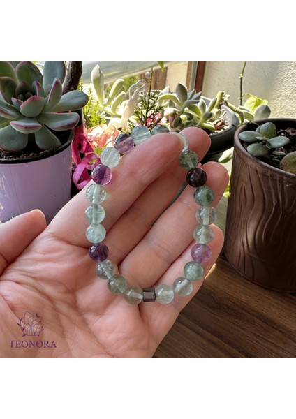 Florit Taşlı Doğal Taş Bileklik (8mm - Yeşil / Mor)