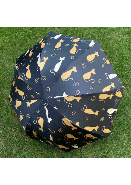 Gold Kedili Siyah Renk Yarasa Model Manuel Şemsiye