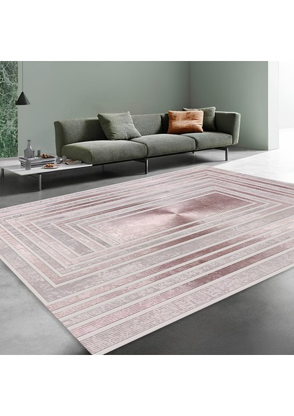 Modern Kaymaz Taban Halı Şık Salon Mutfak Koridor Halısı Pembe 4024