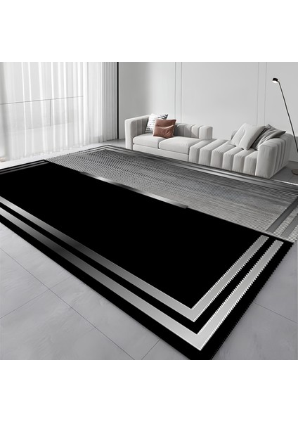 Modern Kaymaz Taban Halı Şık Salon Mutfak Koridor Halısı Gri Siyah 4032