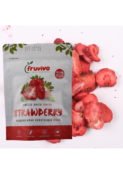 Dondurularak Kurutulmuş Çilek, 15 gr Vegan, Glutensiz Kurutulmuş Meyveler