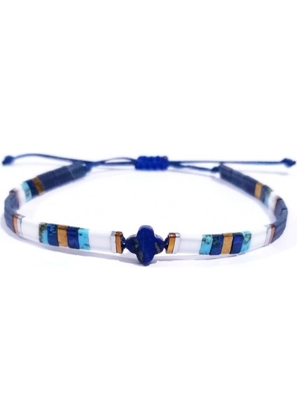 Yonca Şeklinde Lapis Lazuli ve Hematit Doğaltaşlı Miyuki Tila Unisex Bileklik