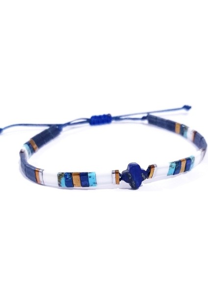 Yonca Şeklinde Lapis Lazuli ve Hematit Doğaltaşlı Miyuki Tila Unisex Bileklik fiyatları