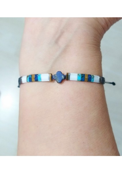 Yonca Şeklinde Lapis Lazuli ve Hematit Doğaltaşlı Miyuki Tila Unisex Bileklik fırsatları