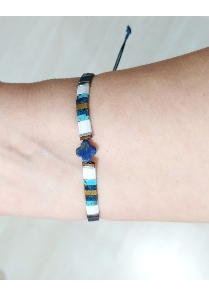 Yonca Şeklinde Lapis Lazuli ve Hematit Doğaltaşlı Miyuki Tila Unisex Bileklik indirimleri