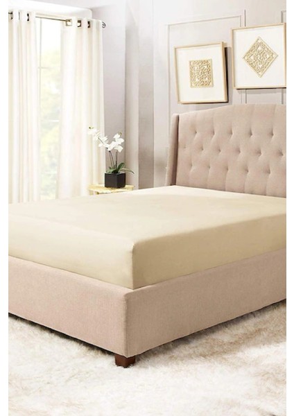 Jersey Penye Pamuklu 100 x 200 cm Tek Kişilik Lastikli Çarşaf Krem