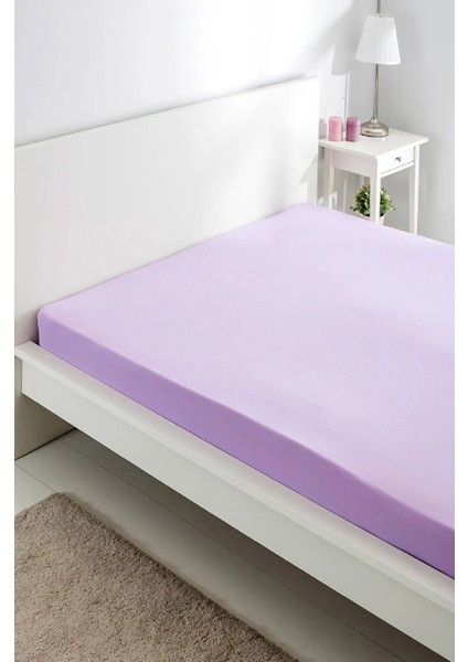 Jersey Penye Pamuklu 100 x 200 cm Tek Kişilik Lastikli Çarşaf Lila
