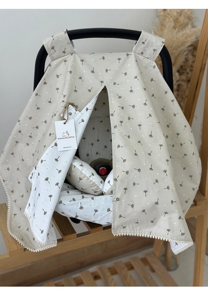 Çift Taraflı Puset Örtüsü+Puset Minderi+Puset Çarşafı 3'lü Set Taş Hindiba